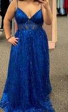 Royal blue prom dress sequence with silver corset size 17