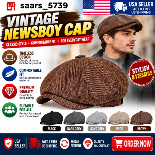 Vintage Newsboy Cap Gatsby Hat Classic 8 Panel Flat Ivy Cabbie Driver Cap - product listing photo