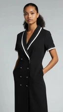 Suit Dress Maxi Vintage 90s Black Power Tailored Double Breasted 6 Small Medium