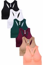 Sofra Ladies Seamless Removable Cups Sports Bra Racerback BR0136SP 6 - Pack