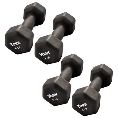 York Barbell Neoprene Hexagon Dumbbells with Cast Ergo Handle (9lb, Pack of 4)