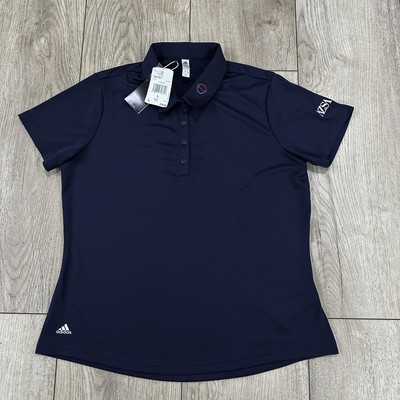 NWT Adidas T Shirt Women's Size L Navy Blue Polo Short Sleeve Tops Logo  AZSA