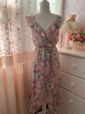 SOCIALITE Ruffle Faux Wrap Chiffon Midi Dress In Lavendar/aqua