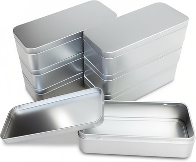7 Stück Rechteckige Metall Leere Dosen Behälter, 15 X 7 X 4 Cm (Silber)