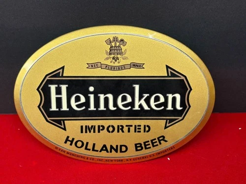 VINTAGE "HEINEKEN" TIN OVER CARDBOARD EASEL BACK COUNTER TOP SIGN (NOS) RARE