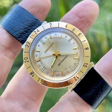 Vintage 1967, 38mm, 14K Gold Bezel, Bulova 214 Accutron GMT Astronaut, Serviced