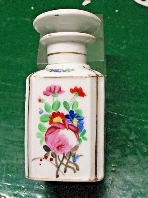 LIMOGES PORCELAIN HAND PAINTED FLORAL PERFUME BOTTLE & LID  SIGNED 