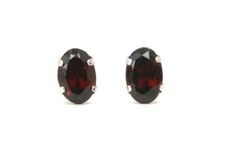 9ct White Gold Garnet Studs Oval 6 x 4mm earrings Gift Boxed Made in UK