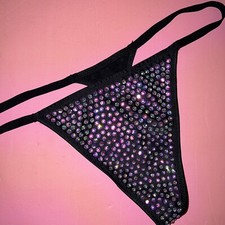 Victoria's Secret M THONG Black rhinestone Crystallized Embellished FASHION SHOW