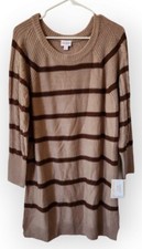 Lularoe Striped Medium Lauren Sweater Dress Long Sleeved Tan Brown Stripes NEW