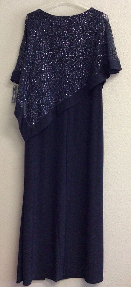 Vestido R&M Richards Nuevo con Etiquetas Para Mujer Azul Largo Vestido de Noche Talla 12 Madre de la Novia Foto 4 de 4