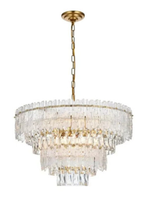 Crystal Chandelier Satin Gold Dining Room Foyer Ceiling 8 Light Fixture 25 inch