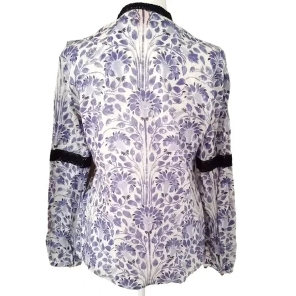 Top tunica nappe Tory Burch Gracelynn blu Jay Nerina nuovo con etichette taglia 10 prezzo al pubblico consigliato $275