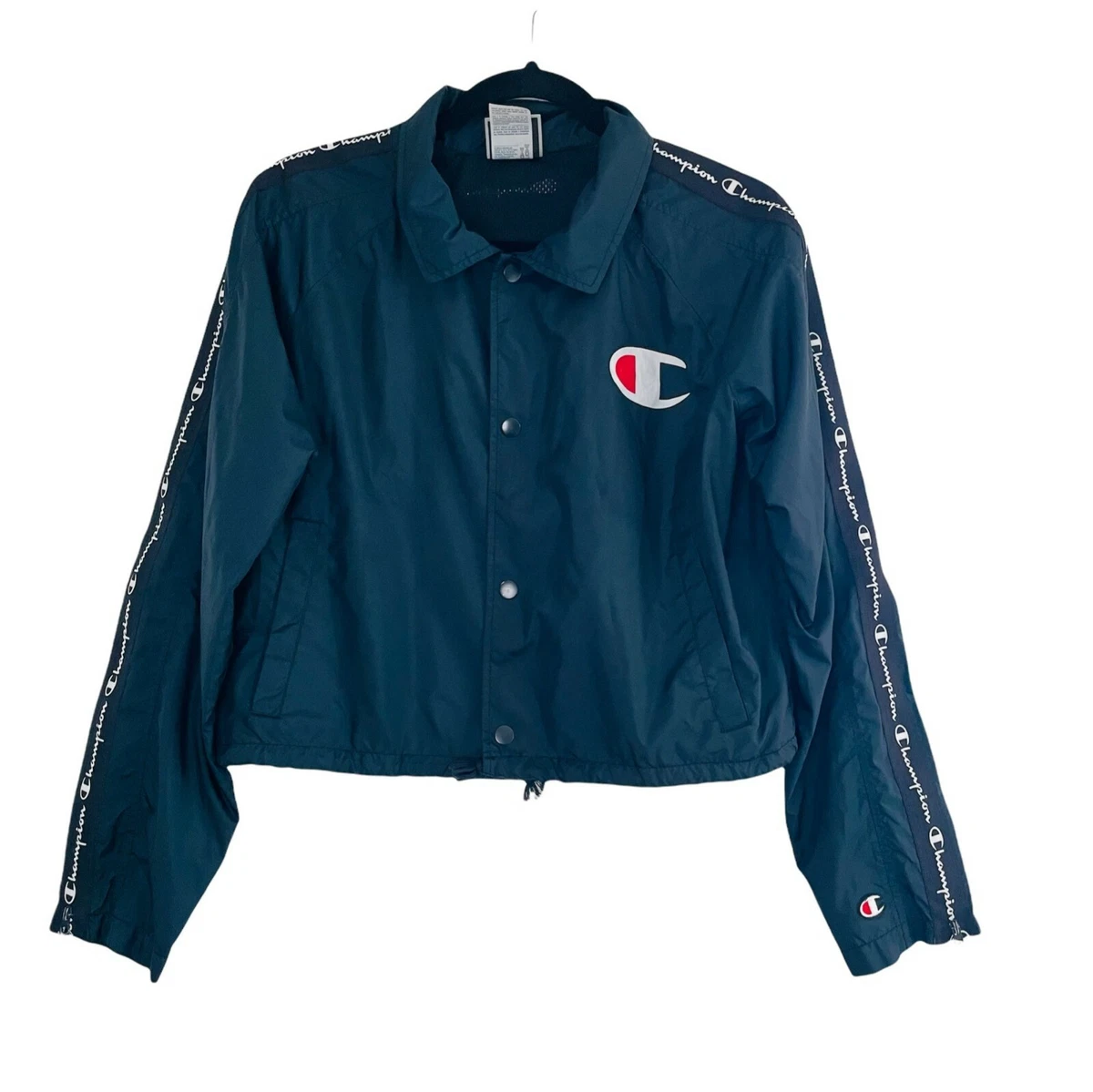 Champion Womens Black Jacket Long Sleeve Crop Logo Sleeve Size S