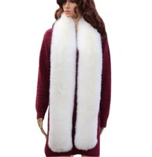 Long Men Women Faux Fur Collar Winter Warm Wrap Stole Scarf Shawl Shrug White