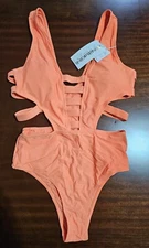 Tinibikini Tangerine (coral) V-plunge strappy cut-out one-piece Women's Small