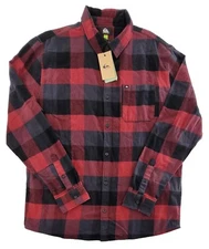 New QuickSilver Regular Fit Red Flannel Shirt Motherfly Long Sleeve Size XL
