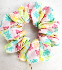 Handmade Women's Scrunchies size Large White Cotton Bright Gummy Bears Print New