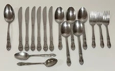 Oneidacraft VENUS Stainless Steel Flatware Lot Of 17 Pieces Glossy Floral Scroll