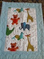 Handmade Quilted Comforter Crib Nursery Baby Blanket Animals Elephant Giraffe...