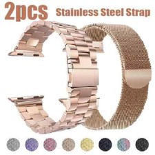 2pcs Stainless Steel Strap for Apple Watch iWatch Series 9 8 7 6 5 SE 4 3 2 1 US