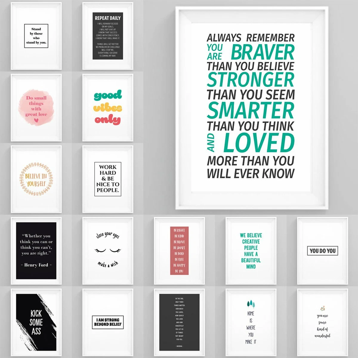 Inspirational Motivational Posters Famous Quotes Framed Prints Wall Art Bedroom