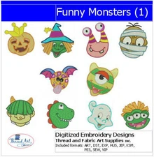 Embroidery Design Set - Funny Monsters(1) - 10 Designs - 9 Formats - USB Stick