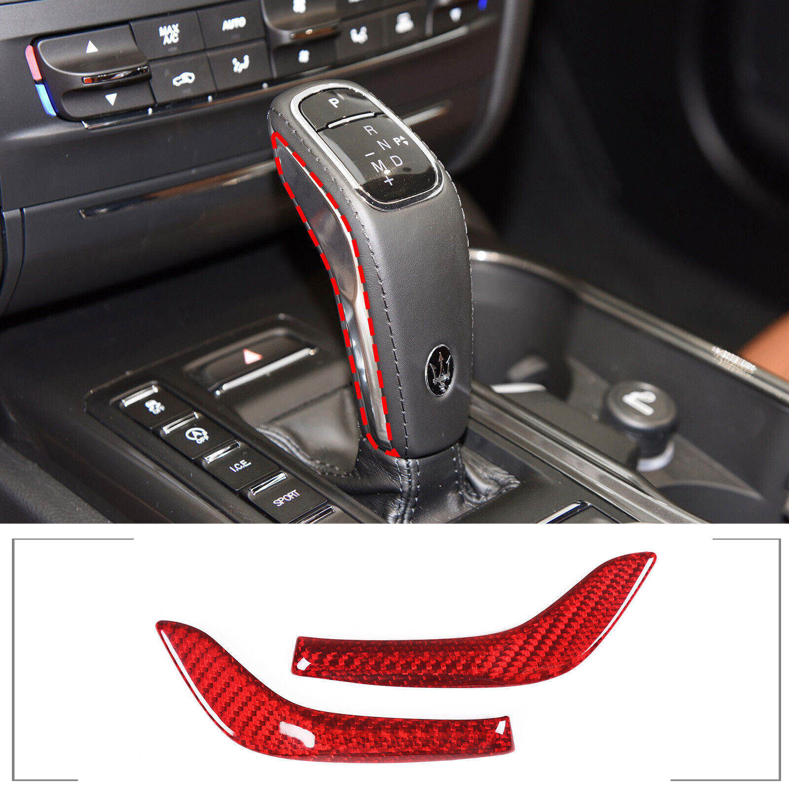 Red Carbon Fiber Gear Shift Knob Head Side Trim Cover For Maserati Ghibli 19-23