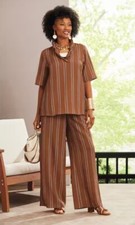 Size 2X PLUS Ashro Brown Summer Church Party Selah Striped Pant Suit Set