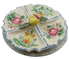 VTG 4 COMPARTMENT RELISH DISH TID BIT TRAY JAPAN FLORAL HAND PAINTED 