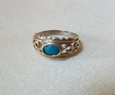 Vtg Filigree Design 925 Sterling Ring Oval Turquoise Color Inset Sz 6 Marked CA