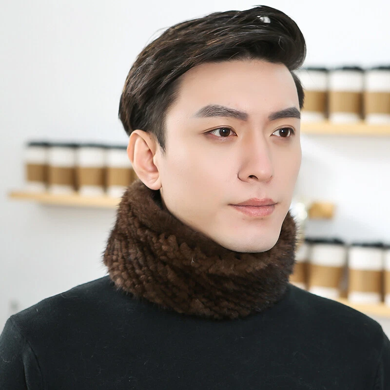 Bufanda de piel de visón real para hombre invierno cálido bufandas cuello envoltura estola calentador de cuello Foto 3 de 4