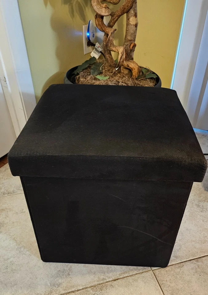 The Big One Collapsible Foldable Storage Ottoman w/ Removable Lid - Black Suede - Image 2 of 4