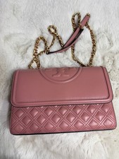 Tory Burch Pink Quilted Shoulder Bag Chain Strap Gold Hardware Logo Designer