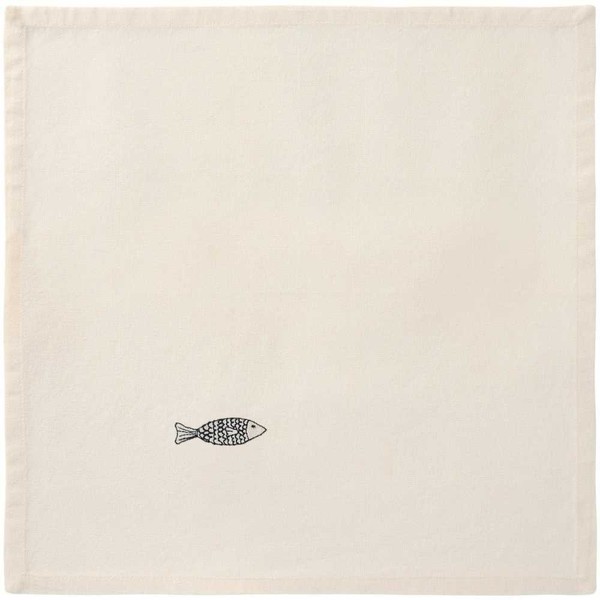 Ib Laursen Stoffserviette Atlantis Creme Weiß Mit Fisch Baumwolle Serviette-image