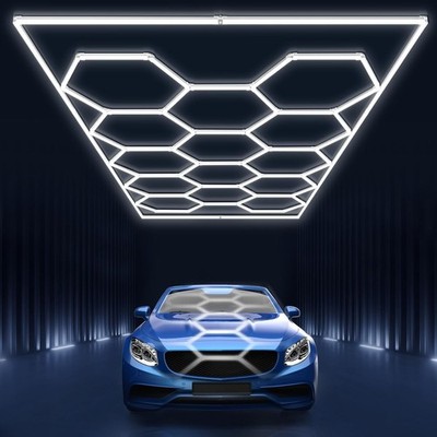 14er Hexagon Waben LED Licht Superhelle KaltWeiß LED Garage Werkstatt mit Rahmen