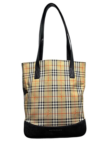 Burberry Nova Check Canvas Leather Tote Bag Beige Women Double Handles Auth
