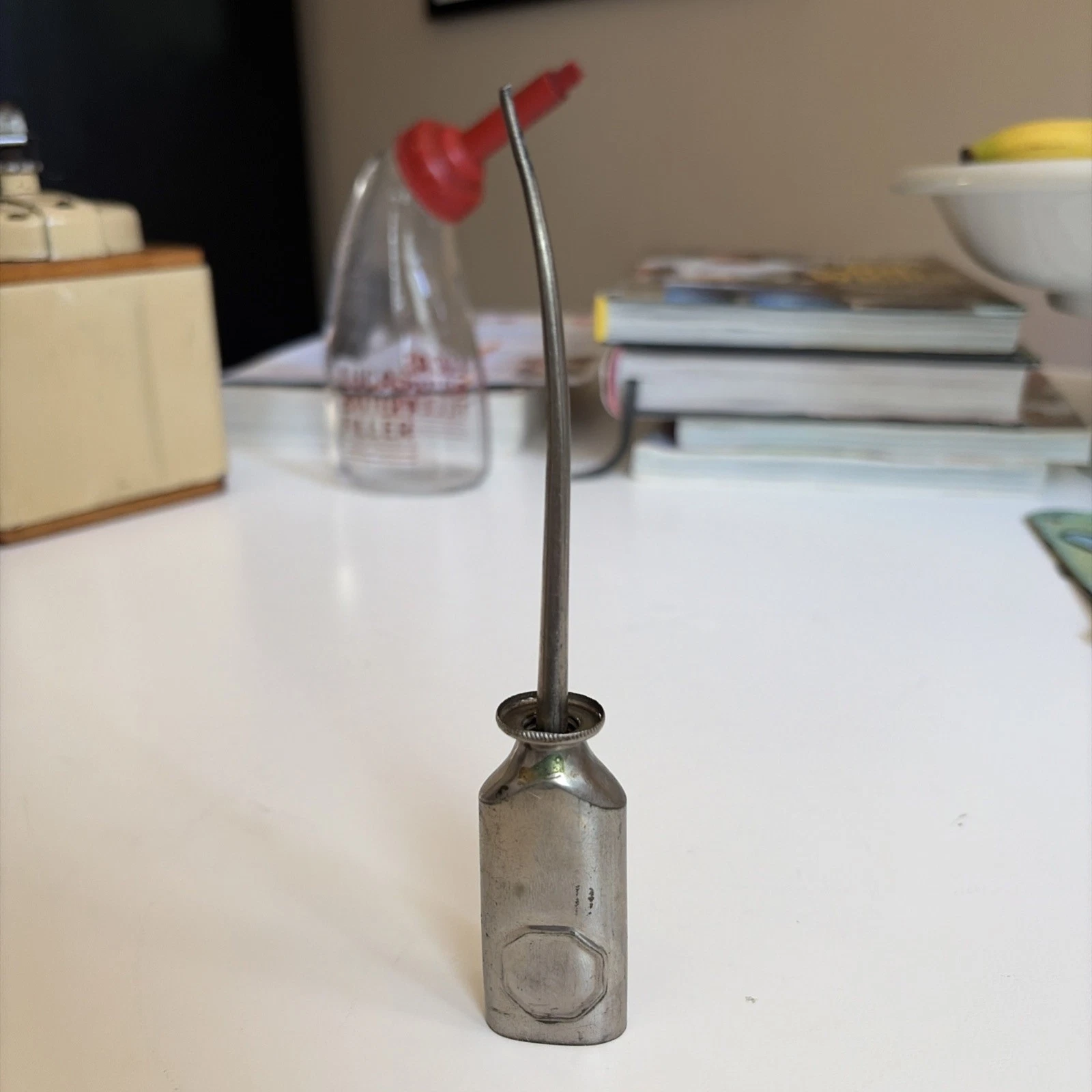 Metal Thumb Press long necked Oiler Oil Can, for sewing machine etc
