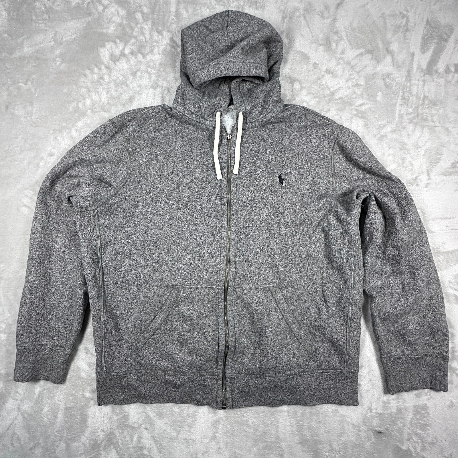 Polo Ralph Lauren Hoodie Mens 2XL Gray Fleece Lined Classic Full Zip Pony Logo