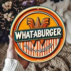 Whataburger Round Aluminum Sign -Vintage Rustic Tin Metal Signs with Iconic Logo