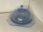 Vintage Original Blue Depression Madrid Covered Dish w/ Lid
