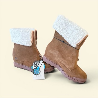 Quechua Unisex Kids Brown Suede Ankle Boots Fur Trim Rubber Sole US 7