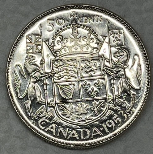 1953 Canada Silver Fifty Cents Uncirculated BU Half Dollar. BEAUTIFUL !!