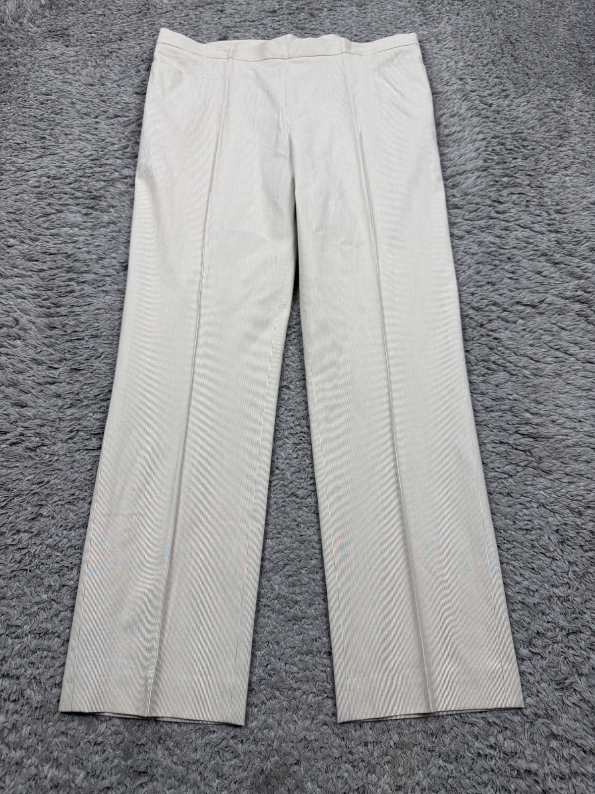 Akris Punto Pants Women 12 Beige Pinstriped High Rise Career Trousers Slacks