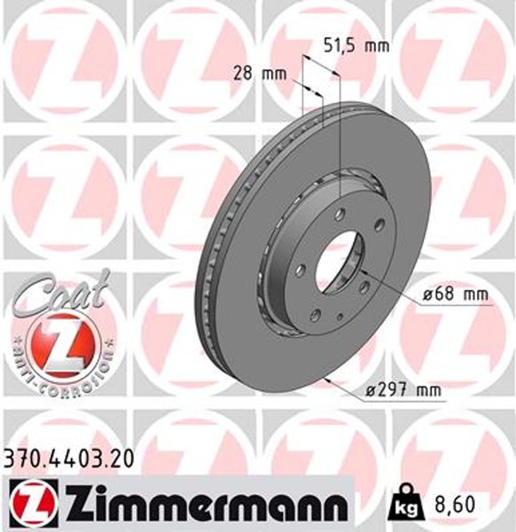 2X Zimmermann Bremsscheibe Coat Z 370.4403.20 FüR CX Mazda GH KE KF GJ GL Van-image