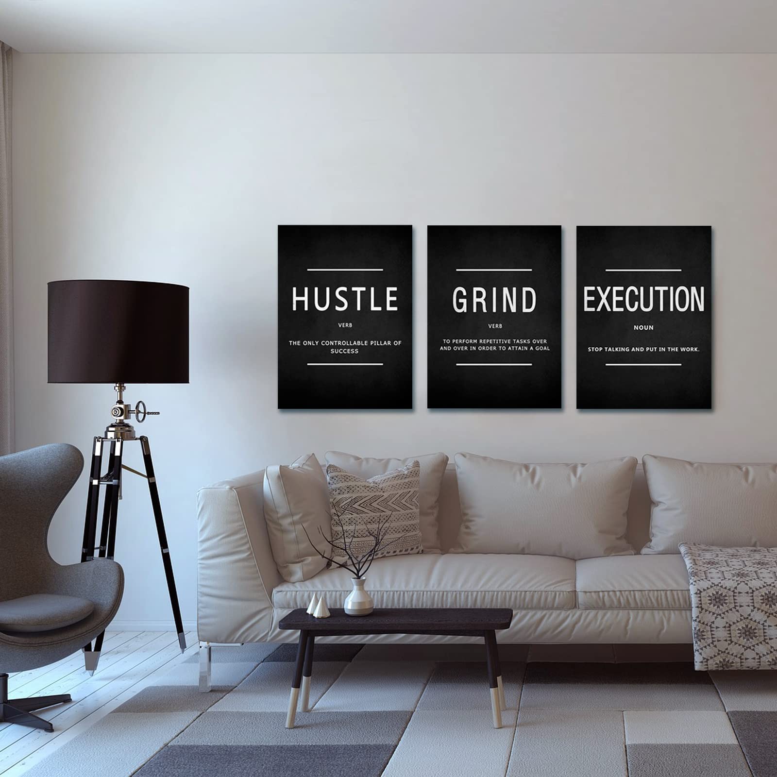 Canvas Painting Wall Art, Grind Hustle Execution Motivational Wall Art Decora...