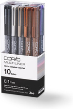Copic Multiliner Set, 10-Pen Complete Color Set - 0.3mm, Water-based pigment ink