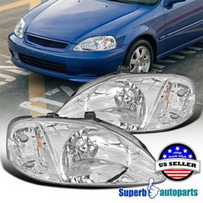 Fits 1999-2000 Honda Civic Ek Ex Lx Si Headlights Head Lamps 99-00 Leftright