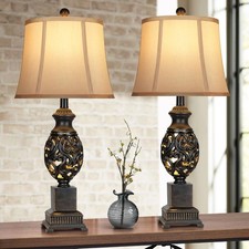 28'' Vintage Table Lamps Set of 2 with USB Nightlight for Living Room Bedroom