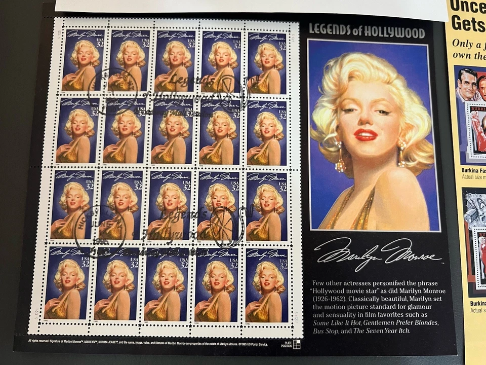 Marilyn Monroe Universal Studios June 1st 1995 1st Day Issue Stamps, Certificate - Image 2 of 4